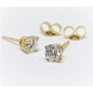 14k Yellow Gold Push Back Natural Diamond Stud Earrings